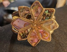 Vintage Hecho En Mexico Alpaca Silver Cuff Bracelet with Crushed Abalone Shell Inlay — listing 5