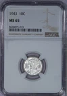 1943 Mercury Dime 10c NGC MS65