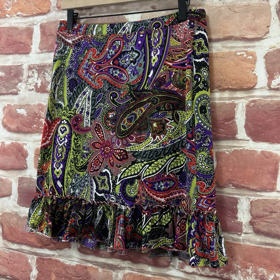 复古 Sharagano 裙子女式 S 多彩 Y2K 波西米亚佩斯利抽象复古 — 第 3/4 张图片