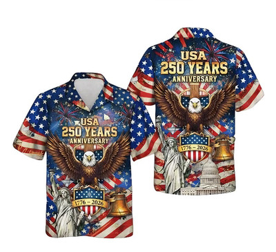 USA 250 Years Anniversary Hawaiian Shirt 1776 2026 Patriotic Eagle 4th of July