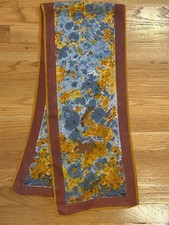 Vera Silk Scarf Vintage Rust Gray Gold 10 x 52"