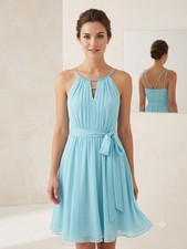 David's Bridal Blue Chiffon Polyester Sleeveless Bridesmaid Dress Size 2 F15421
