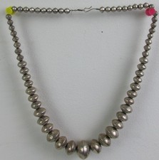 Early Navajo Sterling Silver 7mm-25mm Graduated Pearl Necklace 71.2 grams