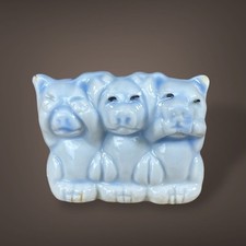 See Hear Speak No Evil Three Little Pigs Vintage Mini Figurine Marked Japan TINY