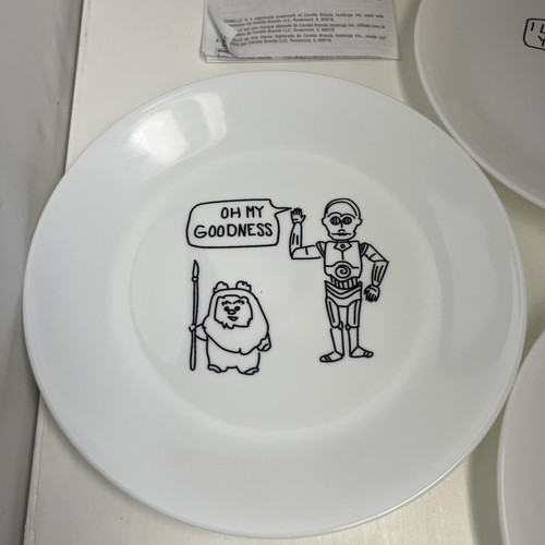 Neu Corelle Disney Star Wars Mittagessen Teller 8,5" weiß schwarz Skizze Figur 8 Stück - Bild 11 von 15