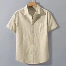 Men’s Cotton Short Sleeve Casual Shirt Solid Button Down Pocket M–4XL