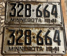 PAIR Vintage 1941 MINNESOTA MN LICENSE PLATES Old PATINA Car Garage DISPLAY #46