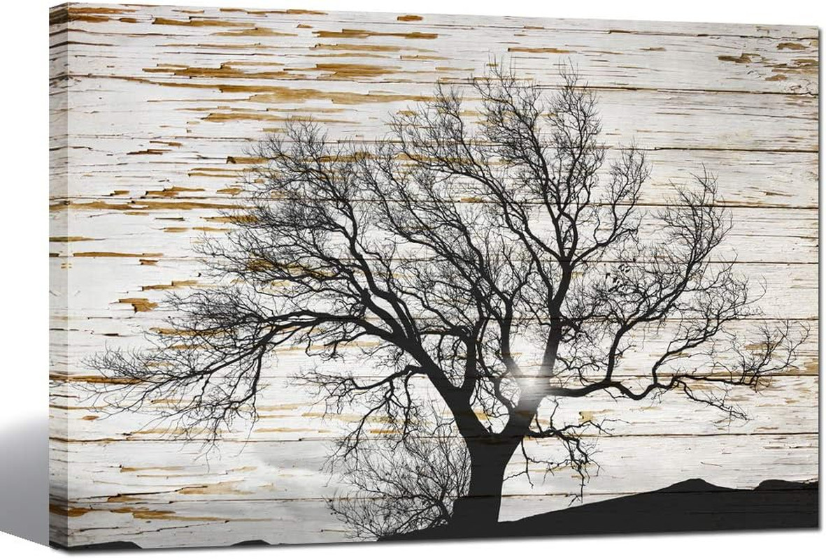Rustic Farmhouse Tree Canvas Art - 24&Quot;X36&Quot; Framed Countryside Decor