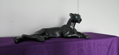 #ad Black Panther Lying Down Figurine Sculpture Black Approx 18 in Long $23.75
