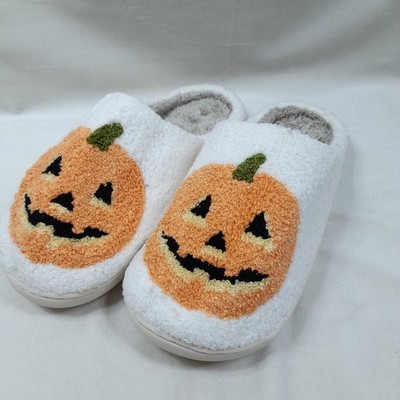 Womens Mens Halloween Pumpkin Slippers Spooky 9-10 Women/8-8.5 Men, A-pumpkin 
