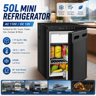 12V 110V Mini Fridge 1.77 cu ft 50L RV Refrigerator for Truck Camper Van Boat