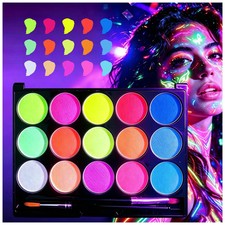 15 Bright Colors Glow UV Blacklight Face Paint,Neon Fluorescent Body Painting Pa