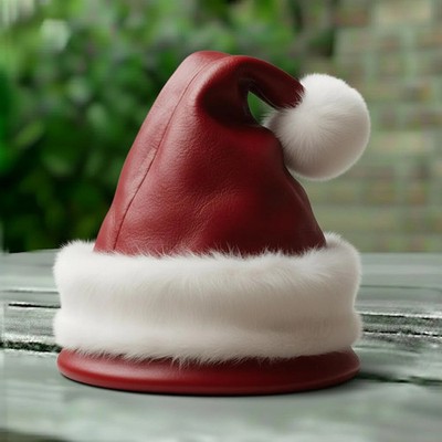 Luxury Handmade Leather Santa Hat Genuine Red Fur Trim Adult Christmas Cosplay