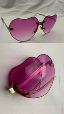 VTG Heart-Shaped Rimless Foldable Sunglasses Gold Metal Frame Pink Gradient Lens