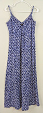Talbots sz 4 Long Maxi Dress knit sleeveless tank blue & white print 2975