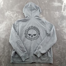 Harley Davidson Sweatshirt Hoodie Mens Medium Gray Zip Skull Logo Biker