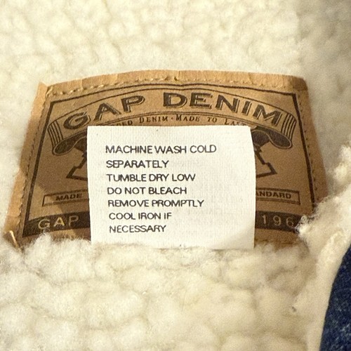 Vintage 90s Gap Denim Vest Sherpa Lined Mens Small Pockets Button Leather Trim - Picture 10 of 10