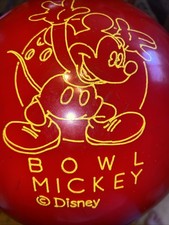 Vtg Disney Brunswick Red Bowling Ball Mickey Mouse Bowl Old 9lbs 1oz EFU 7151