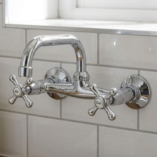 Wall Mounted Kitchen Mixer Tap 20cm C Spout Retro Heads