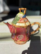 NEW Tracy Porter Artisan Road Peacock Floral Ceramic Glazed Teapot with Lid