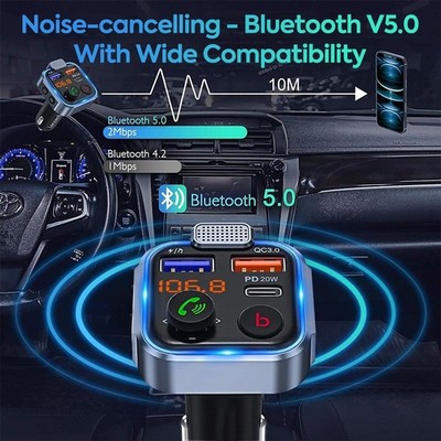 FM Transmitter Auto Bluetooth KFZ Radio Adapter PD+ Dual USB Ladegerät für Handy