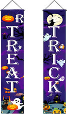 Halloween Decorations Ghost Pumpkin Witch Bats Black Cat Door Banner Porch Sign