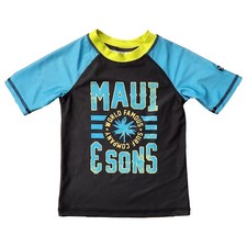 Maui  Sons Boys Black  Blue Rash Guard Quick Dry Swim Shirt Swimwear Small 4