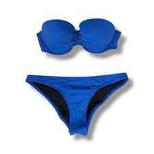 Victoria's Secret Royal Blue Bandeau Bikini Set 38C Top XL Bottoms Ruched Padded