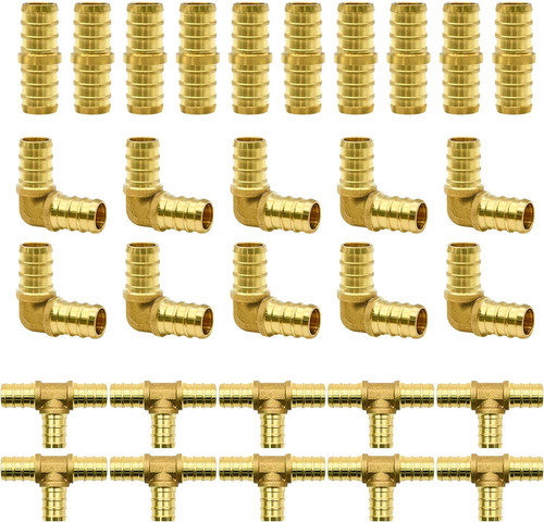 30pcs Half Inch Brass Pex Fittings 10 Each Elbow Tee Coupler Lead Free Crimp Cin