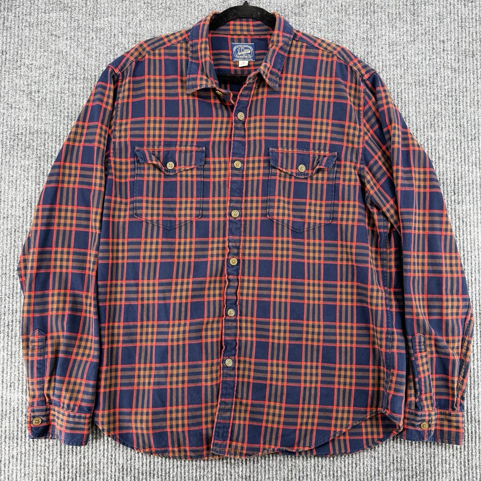 J. Crew Flannel Shirt Workwear Men’s XL Outdoor Rugged Blue Rust Plaid Button Up