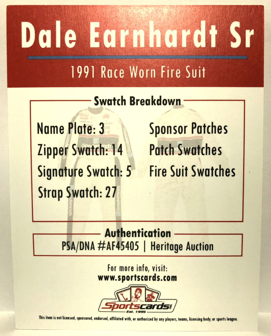 Dale Earnhardt Sr. 1991 Race Worn Firesuit Swatch PSA/DNA Authenticated Nascar view 8