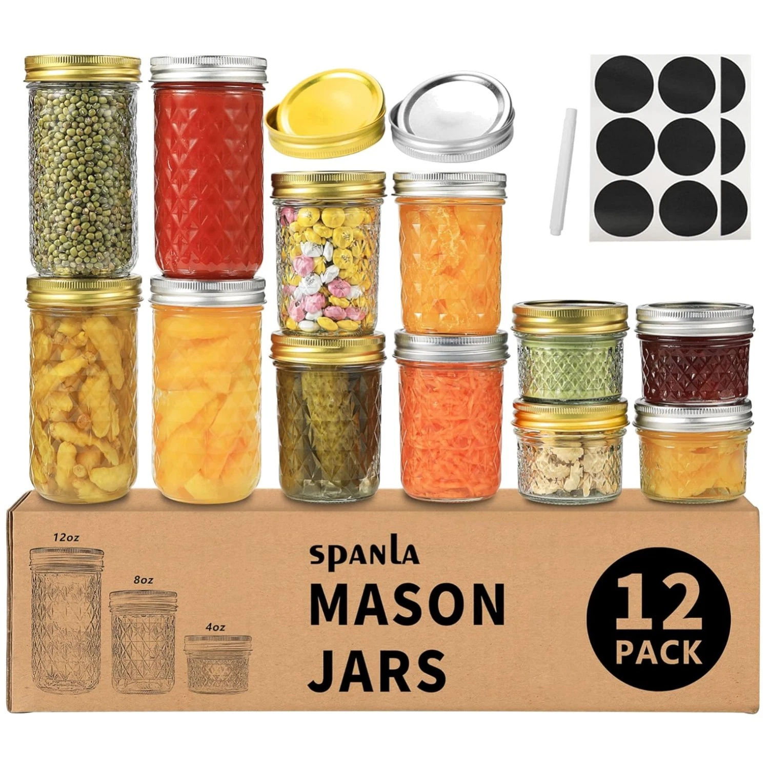Elegant Mason Jars - 12 Pack with Chalkboard Labels