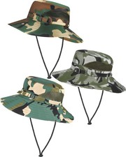 3 Pcs Sun Hats Safari Fishing Hats Camo Bucket Cap Camouflage Boonie Cap UV S...