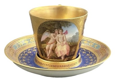 WIENER SORGENTHAL ZEIT AUSSERGEWÖHNLICHE MYTHOLOGISCHE ZITTERNDE TASSE & STÄNDER UM 1796