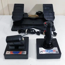 Vintage 90s Thrustmaster Top Gun Flight Controller Set Tested Gameport 15 Pin
