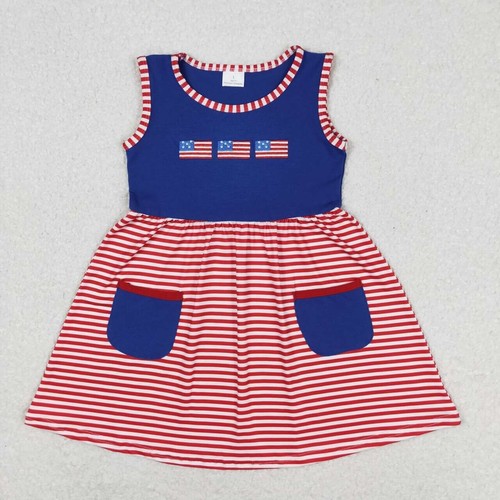 4th Of July Toddler Girls Boys Sibling Embroidery Flag Summer Clothing - Picture 4 of 6