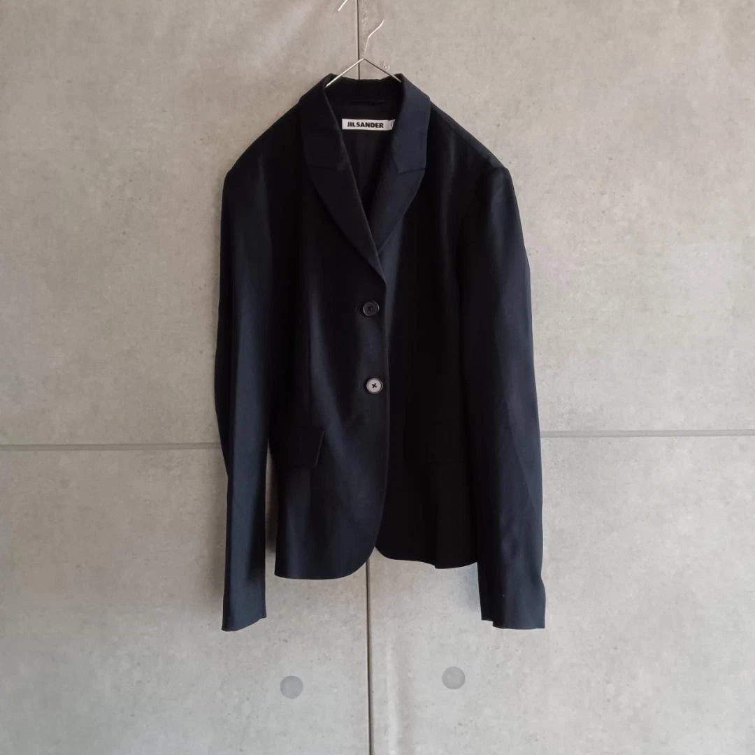 JIL SANDER Women's Plain 2B Tailored Jacket Black Wool/Polyurethane Size 34 USED