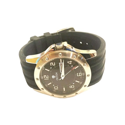 Croton Herren schwarz Gummi Edelstahl Uhr CA301108 - Bild 2 von 5