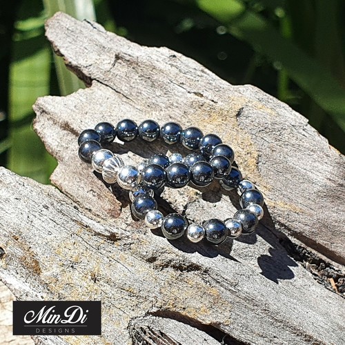 Anillos de cuentas elásticas con plata esterlina genuina y hematita. - Imagen 2 de 7