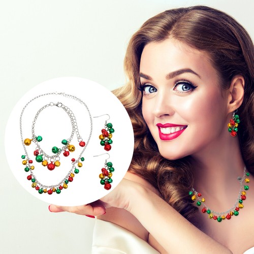 4pcs Christmas Jewelry Set Colorful Bell Decorated Necklace Bracelet Earrings