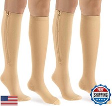 bropite Zipper Compression Socks Women and Men - 2Pairs Calf Knee High 15-20m