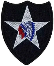 US ARMY 2nd INFANTRY DIVISION BIG INDIAN IRON-0N PATCH GOVERNMENT ISSUE USGI
