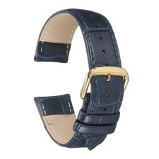 Leather Watch Bands 20mm Classical Embossed Replacement Strap Blue Gold