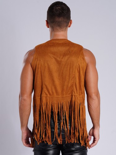 Men Outfits Tassel Waistcoat Fashion Vest Fringe Jacket Suede Suits Cosplay 70s - Picture 34 of 59
