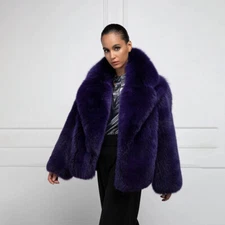Women Full Pelt Natural Real Fox Fur Coat Spread Lapel Jacket Thick Overcoat 
