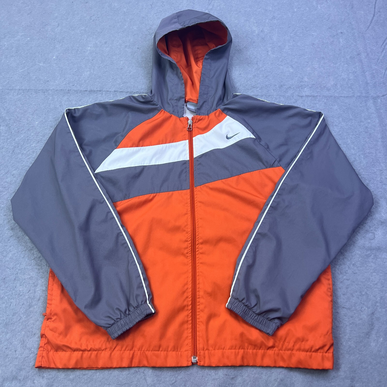 VTG Nike Jacket Women's Large Orange Lined Full Zip Hooded Windbreaker Swoosh