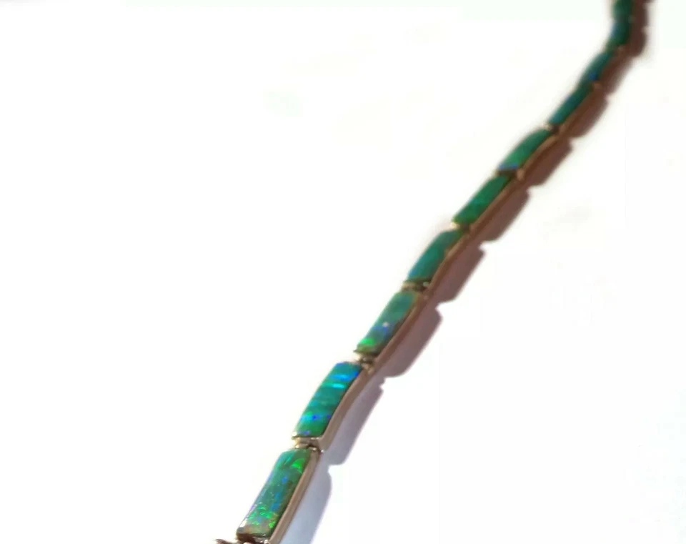Pulsera tenis ópalo de fuego verde claro cadena plata esterlina joyería Foto 2 de 4