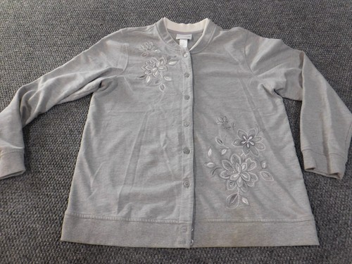 Alfred Dunner Sweater Medium Gray floral cardigan button polyester womens - Picture 4 of 13