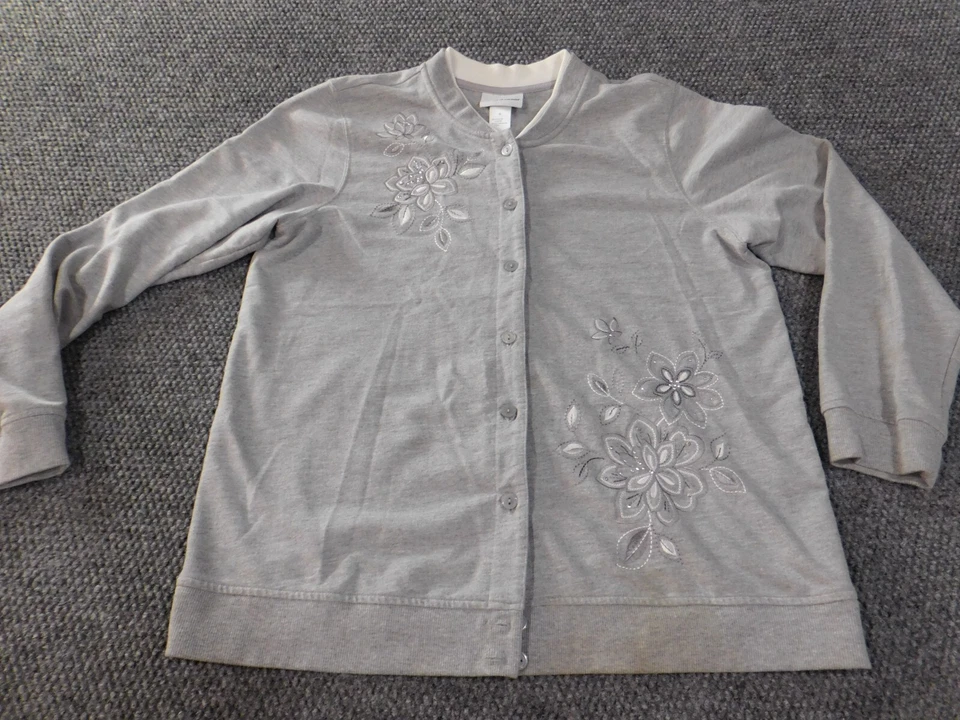 Suéter Alfred Dunner Gris Medio Floral Cárdigan Botón Poliéster Mujer Foto 4 de 4