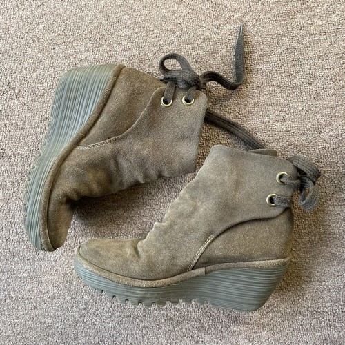 Fly London yami suede brown wedge boots 